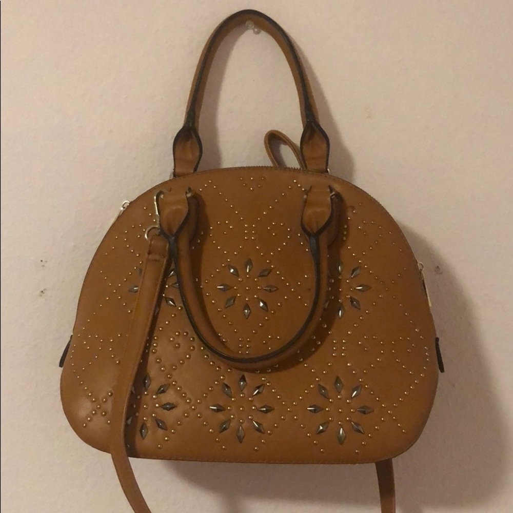 Embellished Brown Satchel With Strap